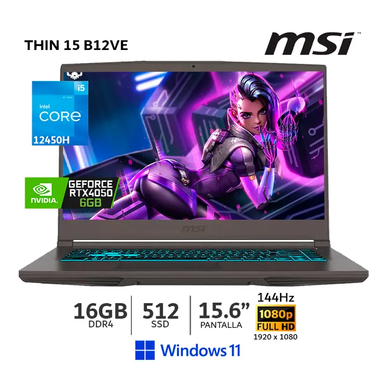 Laptop Thin 15 B12VE Core i5 12650H,16Gb Ram,512Gb SSD,RTX 4050 6Gb,15.6" FHD, Wind 11 - CSI