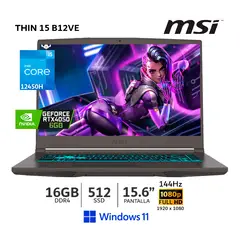MSI - Laptop Thin 15 B12VE Core i5 12650H,16Gb Ram,512Gb SSD,RTX 4050 6Gb,15.6" FHD, Wind 11 - CSI