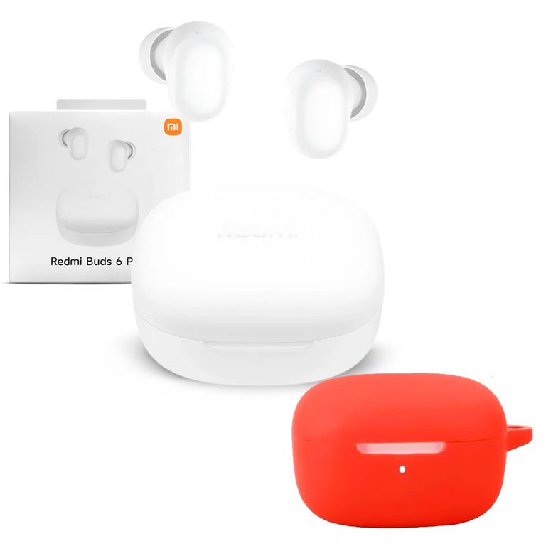 Audifono Redmi Buds 6 Play Blanco + Protector de Silicona Rojo