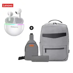 LENOVO - Audífono Thinkplus XT97 Blanco + Mochila Pack 3en1 Antirrobo PortaLap Usb 4.0 Gris