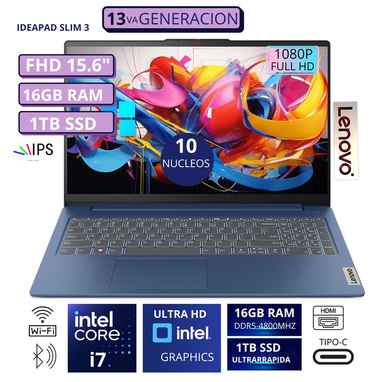 Laptop IdeaPad Slim 3 15IRH8 15.6" FHD TN,Core i7-13620H,13vaGen,Ram 16GB, Ssd 1 TB