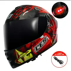 CES - CASCO MOTO DOBLE VISOR ROJO BRILLO CON LUZ LED - TALLA L