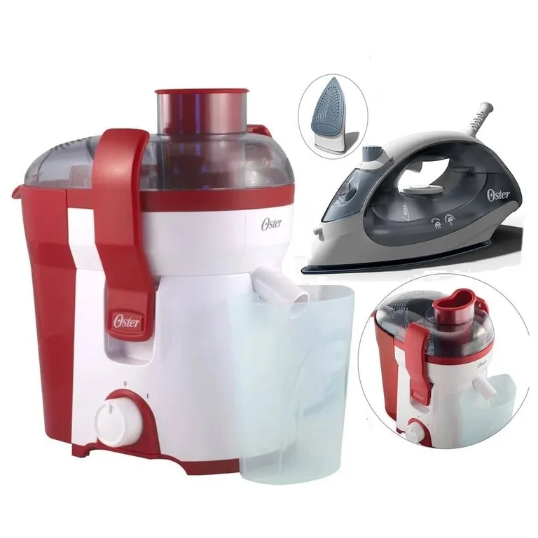 Combo Plancha Compact Azul Niebla y Extractor de jugos 400W Rojo