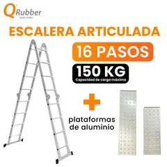 QRUBBER - Escalera multiposición articulada aluminio 16 peldaños 4.6 M + Plataformas