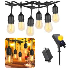 SEISA - Focos Guirnaldas 10M 20 Focos Panel Solar y Corriente para Exterior