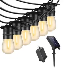 SEISA - Focos Guirnaldas 10M 20 Focos Panel Solar y Corriente para Exterior