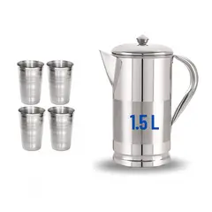 GENERICO - Jarra de agua de acero inoxidable 1.5 L + 4 vasos