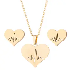 GENERICO - Set collar y aretes corazón electrocardiograma medicina dorado