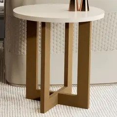 R&R MUEBLES - Mesa Lateral Sakurako Blanco y Marrón