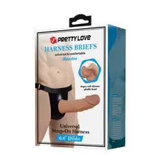 PRETTY LOVE - Funda Pene Extensora + Arnés Houston Dildo Silicon Suave 17,5 cm Ø 4.8