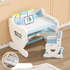 GENERICO - Escritorio montessori altura regulable con pizarra acrílica azul infantil