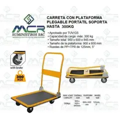 TOLSEN - CARRETA CON PLATAFORMA PLEGABLE PORTATIL CAPACIDAD HASTA 300KG