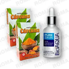 BIOAQUA - 2 JABÓNES EN BARRA DE CÚRCUMA 110G Y SERUM ANTI ACNÉ 30ML