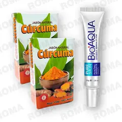 BIOAQUA - 2 JABÓNES EN BARRA DE CÚRCUMA 110G Y CREMA ANTI ACNÉ 30G