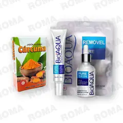 BIOAQUA - KIT JABÓN CÚRCUMA 110G + CREMA MASCARILLA Y SERUM ANTIACNÉ