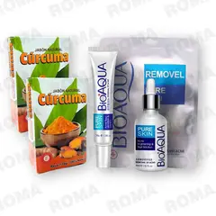 BIOAQUA - KIT 2 JABÓNES CÚRCUMA + CREMA MASCARILLA Y SERUM ANTIACNÉ