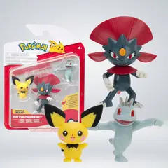 POKEMON - FIGURAS DE SET DE PICHU - MACHOP - WEAVILE