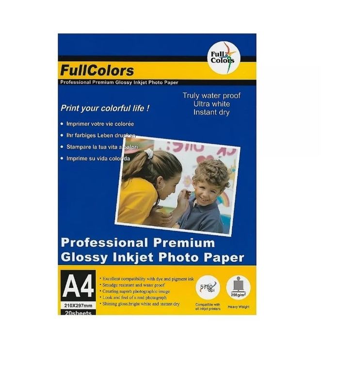 Papel Fotografico Profesional Brillante 255Gsm FullColors A4 x20uds
