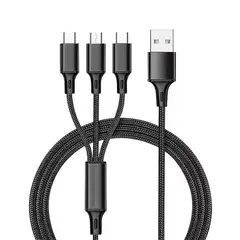 SMART - CABLE 3 EN 1 DE CARGA RAPIDA 1.2 METROS NEGRO RECUBRIMIENTO DE NYLON