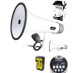 BATBLACK - Megáfono recargable de 80w con sistema de grabación y sirena