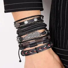 GENERICO - PULSERAS HOMBRE CUERO SET