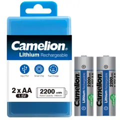 CAMELION - Pack 2 Pilas AA Litio Recargables USB-C