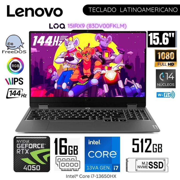 Laptop LOQ 15IRX9 Intel Corei7-13650HX 16GB RAM 512GB SSD 156 FHD RTX4050-6GB 83DV00FKLM