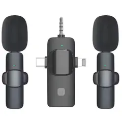 GENERICO - Micrófono Inalambrico Solapa 2 Mic Receptor 3 En 1 Pc Celular Parlante