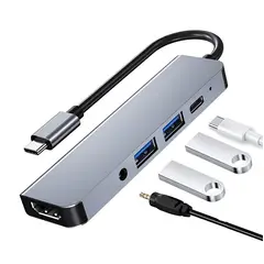 SEISA - Adaptador 5 en 1 Tipo C a HDMI 35mm USB 3X2 PD