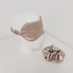 GENERICO - Pack Antifaz para dormir + Scrunchie en Satín - Arena