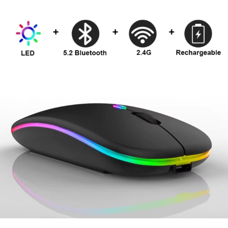 Mouse Inalámbrico Recargable Dual Bluetooth y USB 24G RGB NEGRO