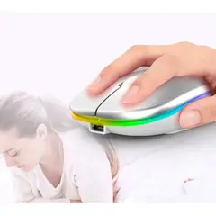 GENERICO - Mouse Inalámbrico Recargable Dual Bluetooth y USB 24G RGB PLATEADO