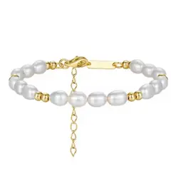 GENERICO - Pulsera Perlas de Río Mujer Bolitas Doradas Acero Inoxidable Ajustable