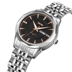 SKMEI - RELOJ 9264 PLATEADO FONDO NEGRO CORREA ACERO PARA MUJER