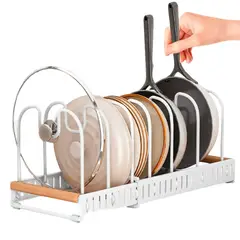 ELMEJORPRECIO - Organizador Extensible de Cocina para Ollas y Sartenes Blanco