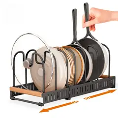 ELMEJORPRECIO - Organizador Extensible de Cocina para Ollas y Sartenes Negro