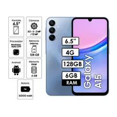SAMSUNG - Celular Galaxy A15 4G 6GB 128GB Azul oscuro
