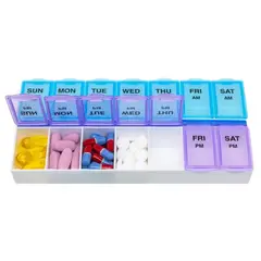 GENERICO - PASTILLERO ORGANIZADOR DOBLE TURNO MUY ÚTIL DE BOLSILLO 14.5 x 6 cm