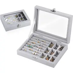 GENERICO - Joyero con Tapa de Cristal Caja de Almacenamiento para Joyas