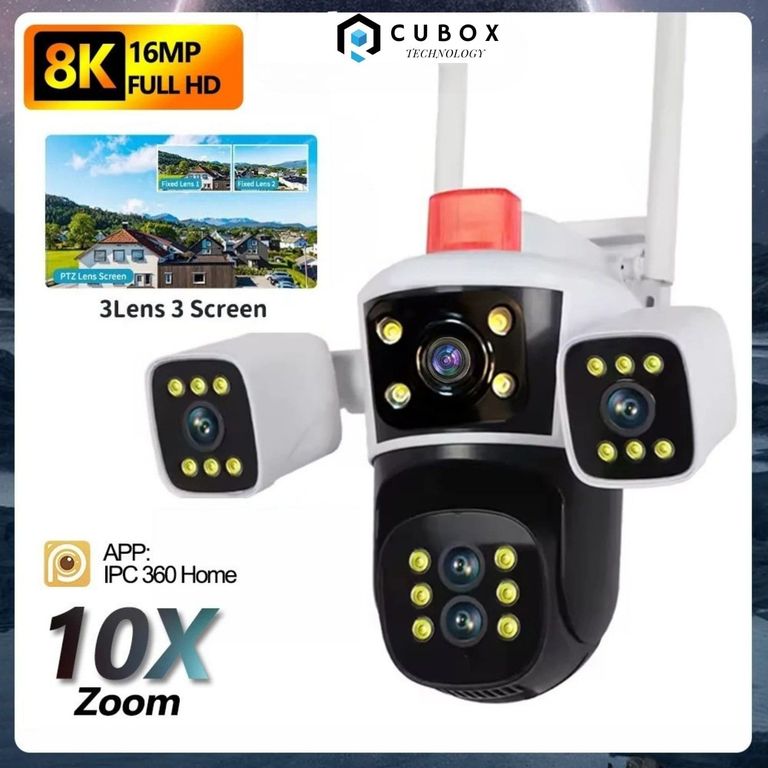 Camara Ip Wifi PTZ Triple Lente Regulable 360 con Zoom Óptico 10x
