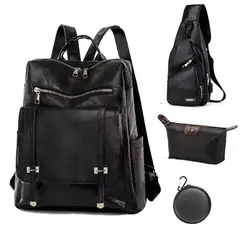 OVOTOUMI - 4 en 1 Mochila Cartera Bolso Juvenil de Mujer Impermeable SH-Negro