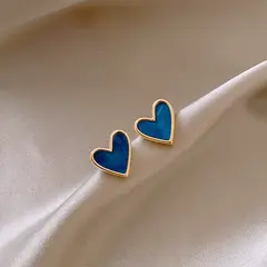 GENERICO - Aretes Pendientes Corazón Azul Estilo Coreano