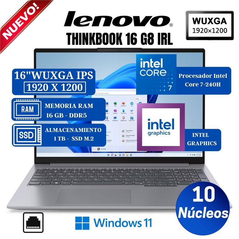 Laptop Thinkbook 16 G8 IRL 16" WUXGA IPS, Intel Core 7-240H, Ram 16GB, Ssd 1 TB, Win 11 Pro