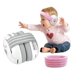 GENERICO - Audifonos Antiruido Orejeras Bebés 1-18 Meses Blanco + 2 Vinchas Gris Rosa HCNZ