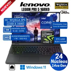 LENOVO - Laptop Legion Pro 5 16IRX9 16” WQXGA, Core i9-14900HX, Ram 16GB, Ssd 1 TB, Rtx 4060, Win 11