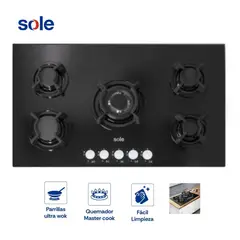 SOLE - Cocina Empotrada Vidrio Templado de 5 Hornillas 86 cm SOLCO033