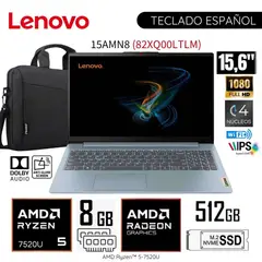 LENOVO - Laptop Slim 3 15AMN8 AMD Ryzen 5-7520U 8GB RAM 512GB SSD 15.6" FHD 82XQ00LTLM WIN11+ MALETIN