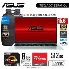 ASUS - Laptop VivaBook Go E1504FA-NJ365W AMD Ryzen5-7520U 8GB RAM 512GB RAM 15.6" FHD+Mochila y Mouse