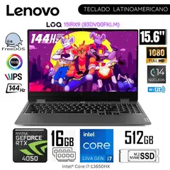LENOVO - Laptop LOQ 15IRX9 Intel Corei7-13650HX 16GB RAM 512GB SSD 156 FHD RTX4050-6GB 83DV00FKLM