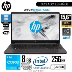 HP - Laptop 250 G10 Intel Core i3-1315U 8GB RAM 256GB SSD 15.6 Pulg. HD (81H23LT#ABM)